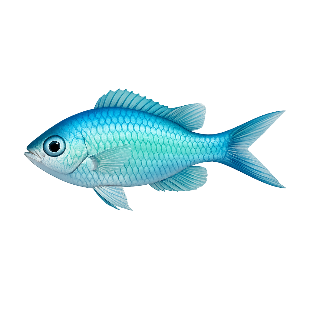 Side profile of a blue-green chromis fish